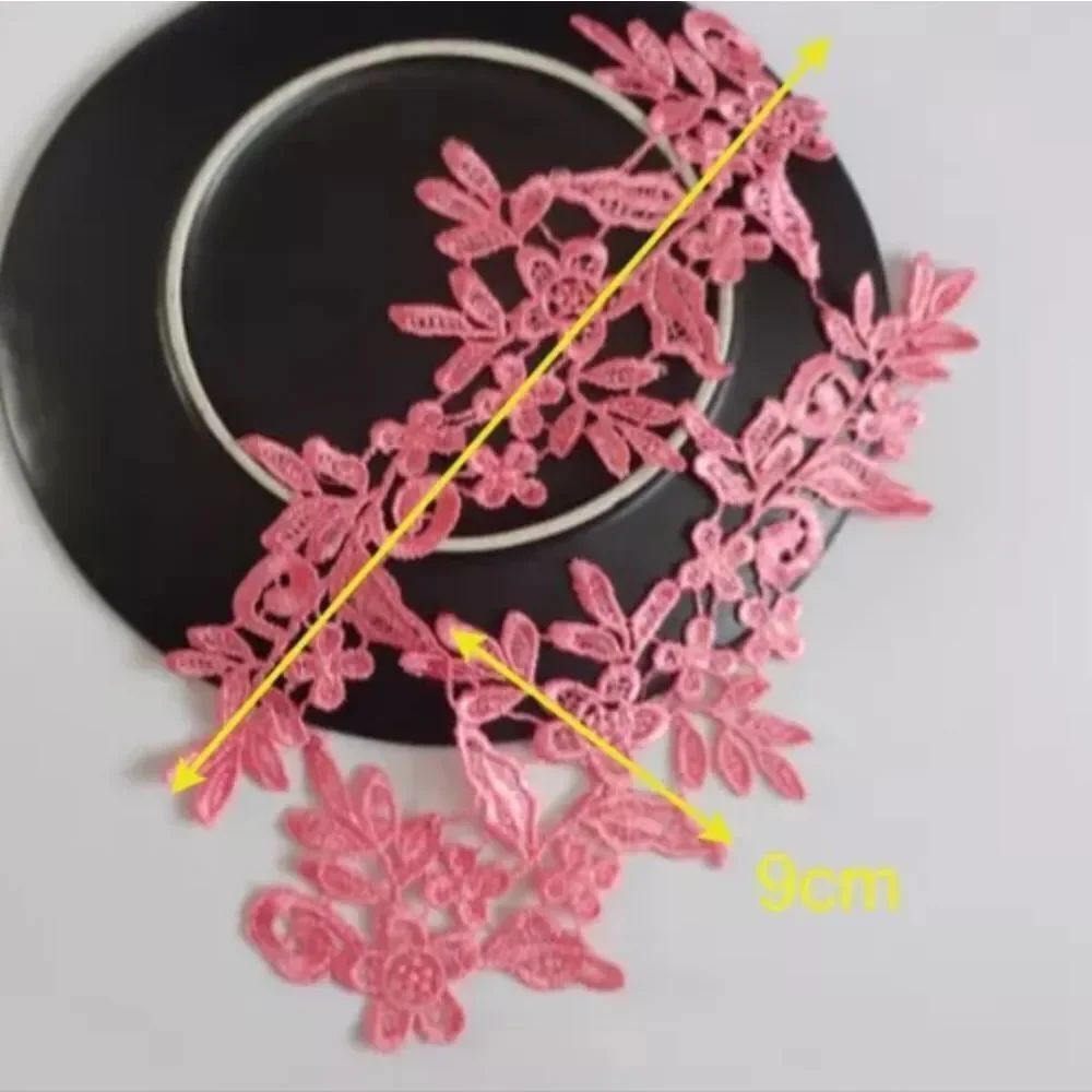 Lot of 10 (5 pairs) of Floral Appliques - Coral Pink